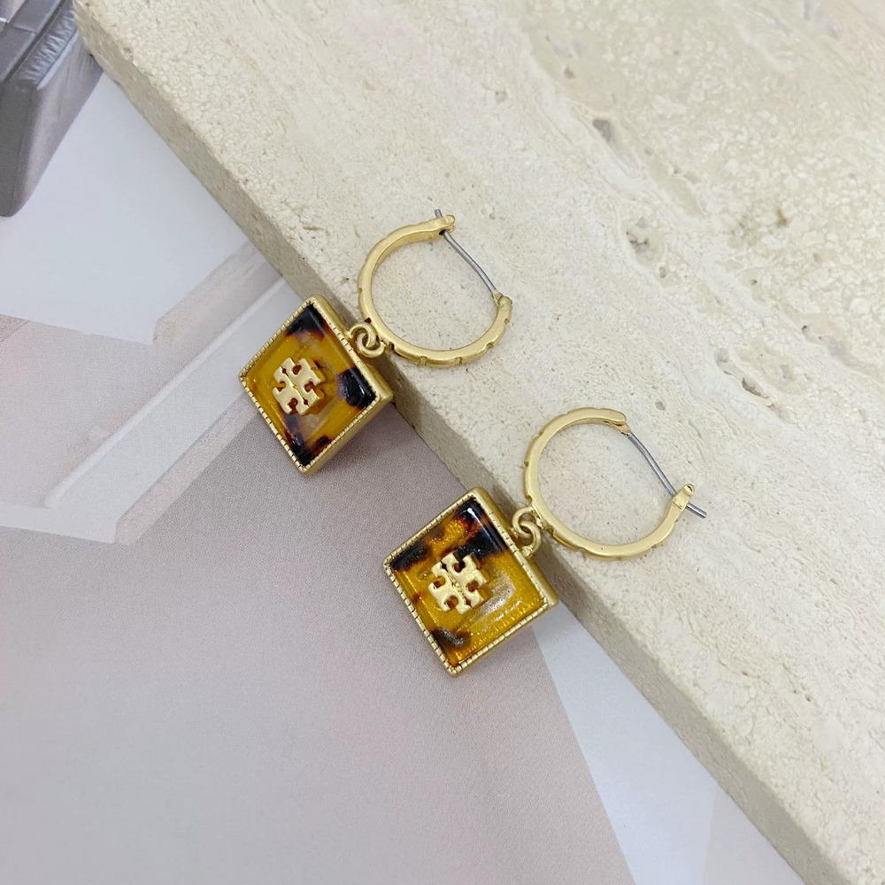 Tory Burch Square Shape Letter Inlaid Earrings